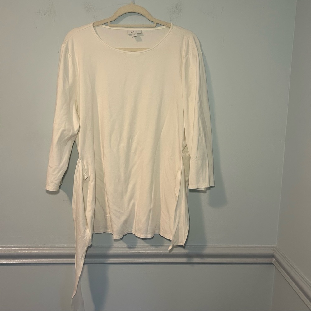 J. Jill Ponte White Front Tie 3/4 Sleeve Blouse Size XL